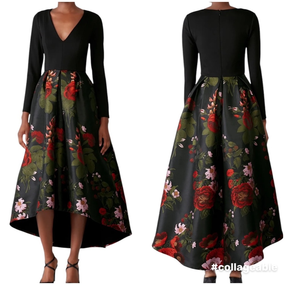 Hutch Marilyn High Low Black Red Floral Jacquard Skirt Small